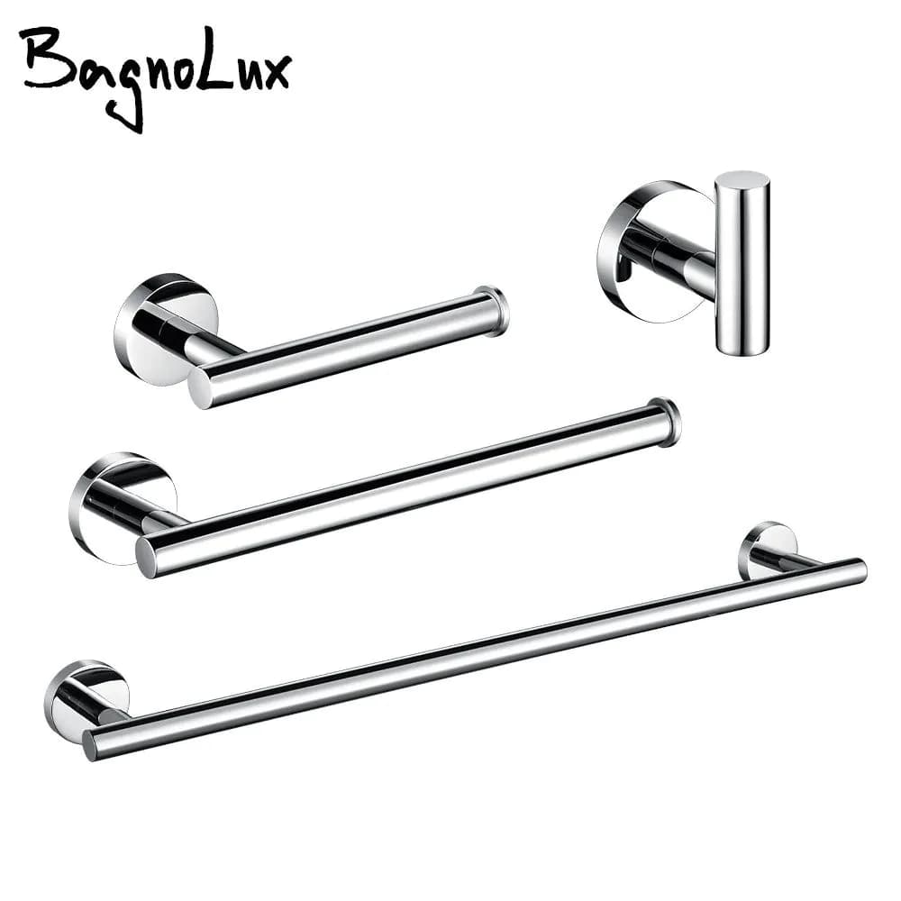 image-BagnoLux Stainless Steel Chrome Beautiful Wall Hook Toilet Paper Holder Towel Ring Bar Self-Adhesive Bathroom Accessories