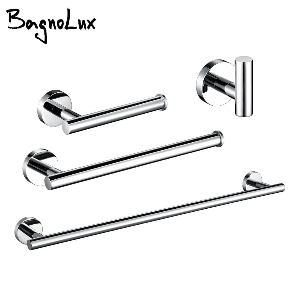 image-BagnoLux Stainless Steel Chrome Beautiful Wall Hook Toilet Paper Holder Towel Ring Bar Self-Adhesive Bathroom Accessories