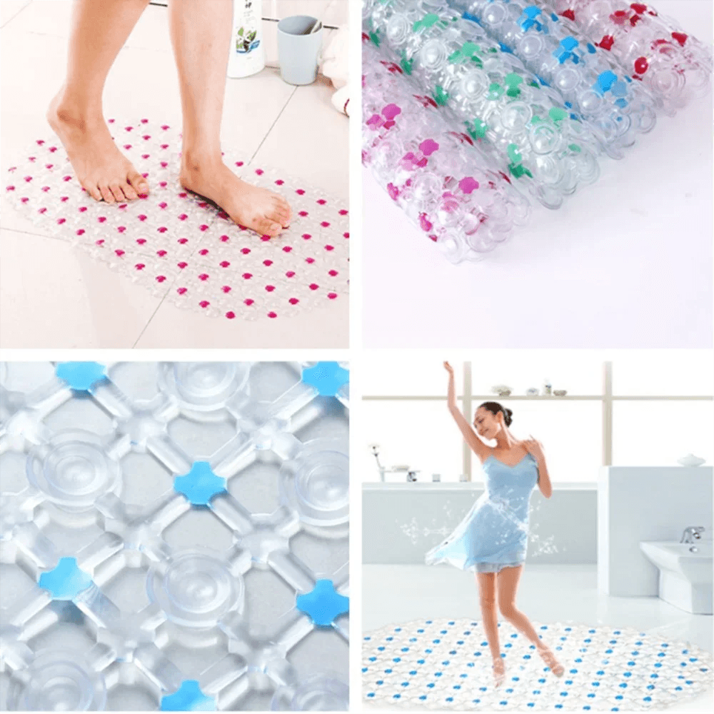 image-PVC Rectangle Anti-skid Bath Mats Soft Shower Bathroom Massage Mat Suction Cup Non-slip Bathtub Carpet Large Size Bathroom Mat
