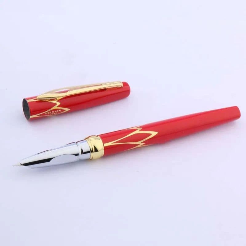 image-HERO Classic GOLDEN and black red Trim F Nib Fountain Pen School Student Office Gifts Stationery