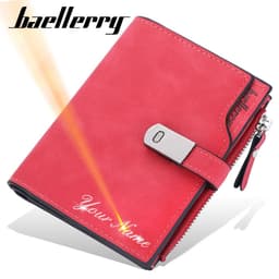 image-New Women Short Wallets Magnetic Buckle Free Name Engraving Top Quality Card Holder Female Purse Zipper Wallet For Girl
