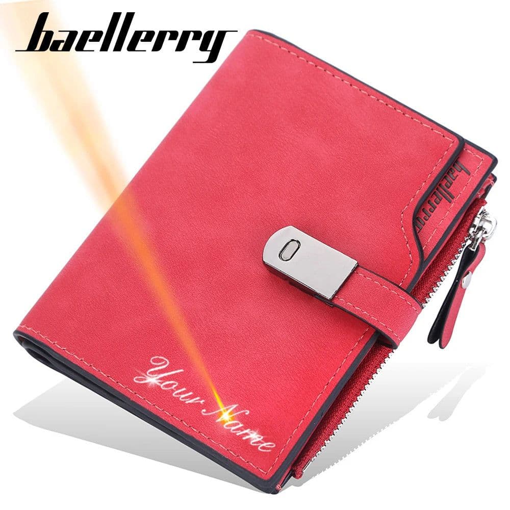 image-New Women Short Wallets Magnetic Buckle Free Name Engraving Top Quality Card Holder Female Purse Zipper Wallet For Girl