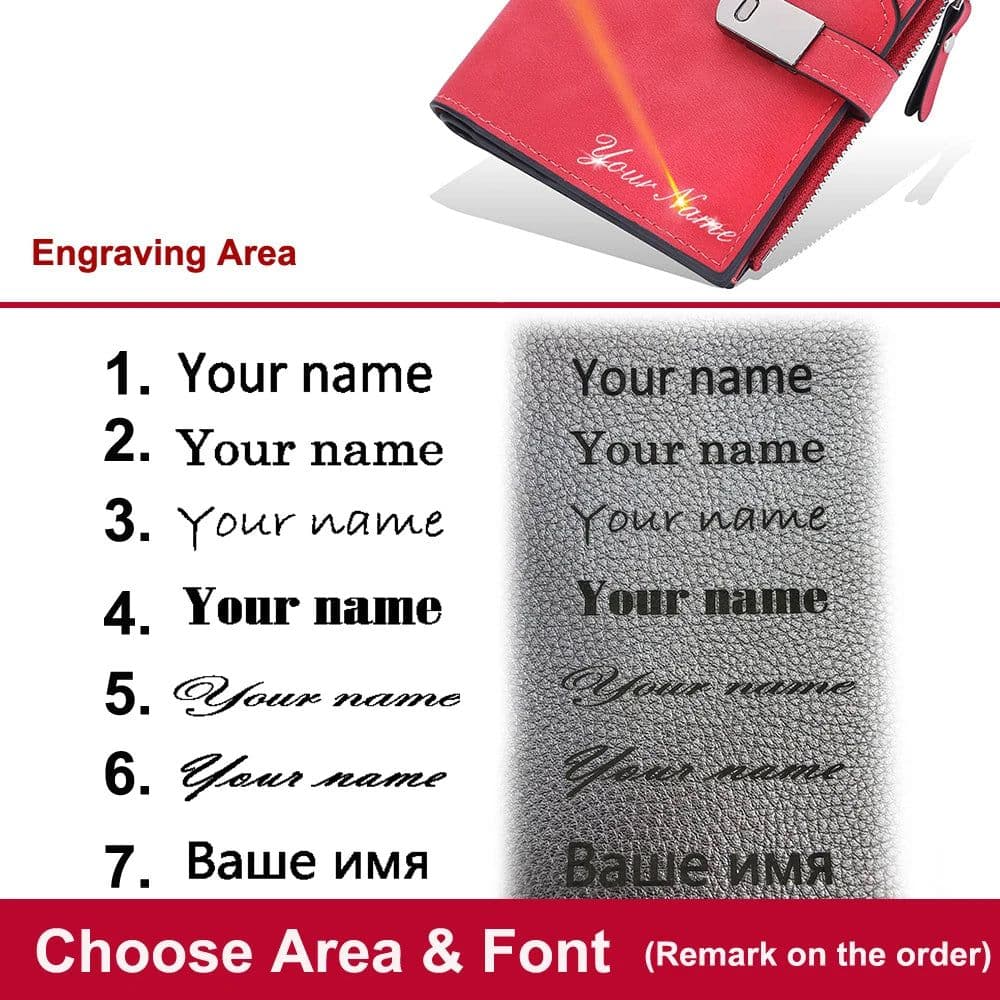 image-New Women Short Wallets Magnetic Buckle Free Name Engraving Top Quality Card Holder Female Purse Zipper Wallet For Girl