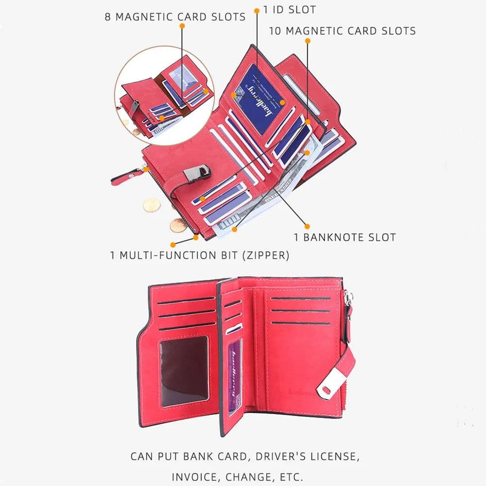 image-New Women Short Wallets Magnetic Buckle Free Name Engraving Top Quality Card Holder Female Purse Zipper Wallet For Girl
