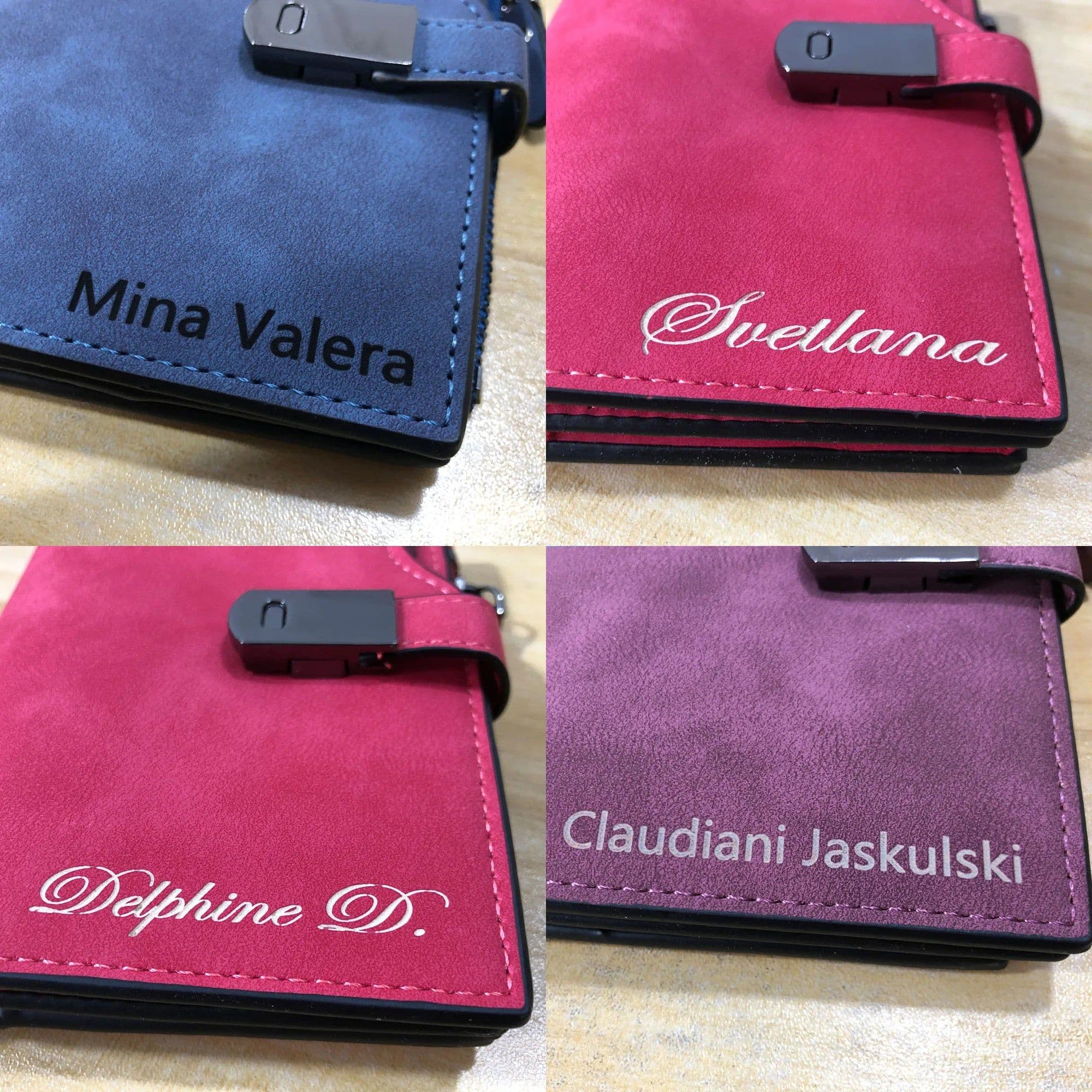 image-New Women Short Wallets Magnetic Buckle Free Name Engraving Top Quality Card Holder Female Purse Zipper Wallet For Girl