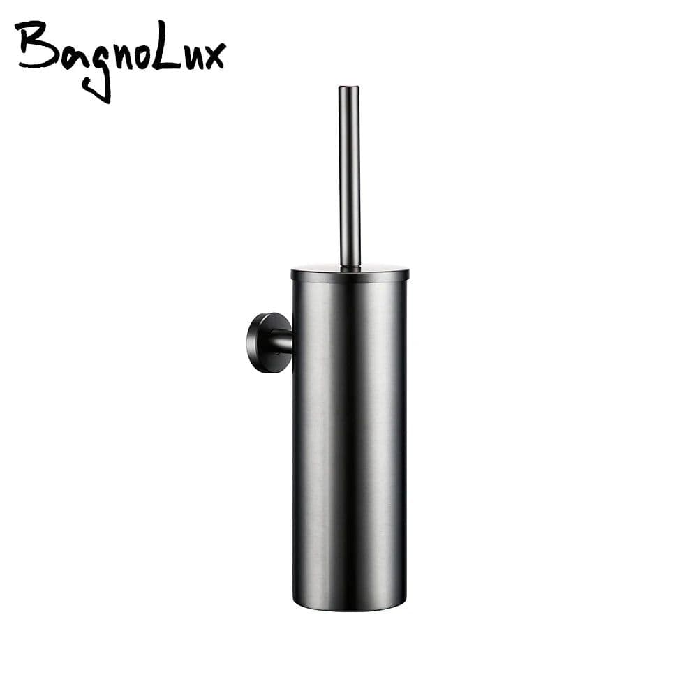 image-Bagnolux Stainless Steel Gray Round With Protective Bucket Toilet Brush WC Durable Type Bathroom Accessories