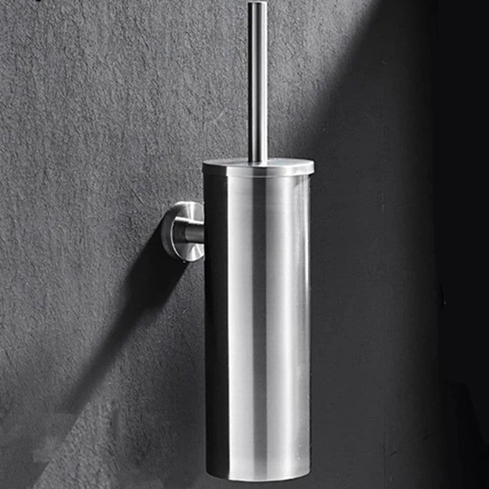 image-Bagnolux Stainless Steel Gray Round With Protective Bucket Toilet Brush WC Durable Type Bathroom Accessories