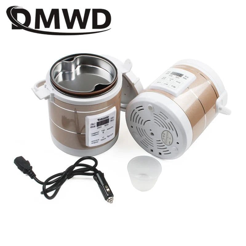 image-DMWD 12V 24V Mini Car Truck Rice Cooker Soup Porridge Cooking Machine Food Steamer Electric Heating Lunch Box Meal Heater Warmer