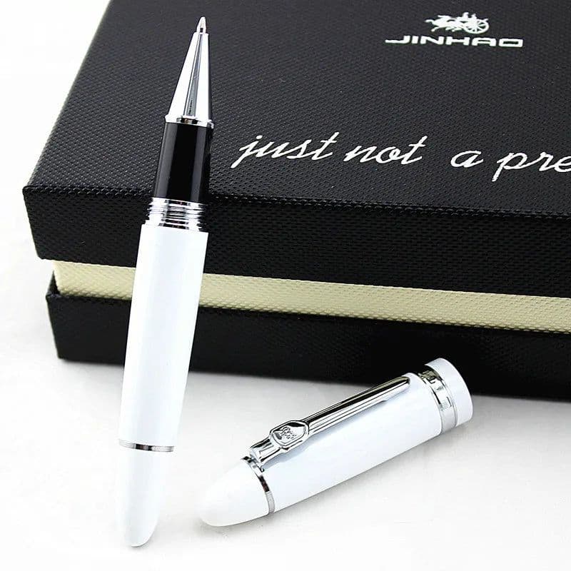 image-Jinhao 159 Luxury yellow and Silver Clip Ballpoint Pen with Velvet bag Free Shipping Rollerball Pens