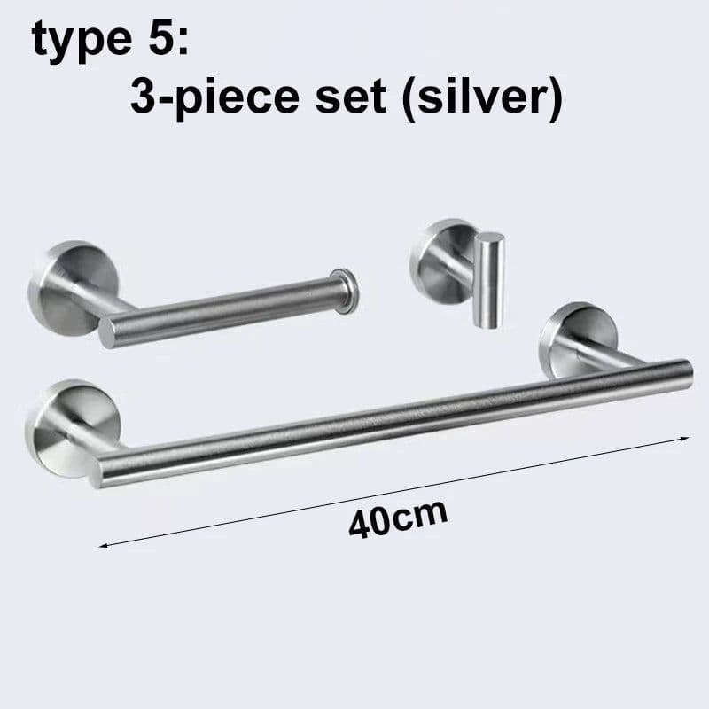 image-silver Black Robe Hook Towel Rails Bar Rack Shelf Tissue Paper Holder Stainless Steel Bathroom Hardware Set Bathroom Accessories