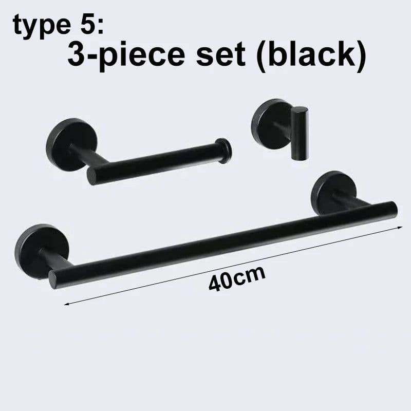 image-silver Black Robe Hook Towel Rails Bar Rack Shelf Tissue Paper Holder Stainless Steel Bathroom Hardware Set Bathroom Accessories