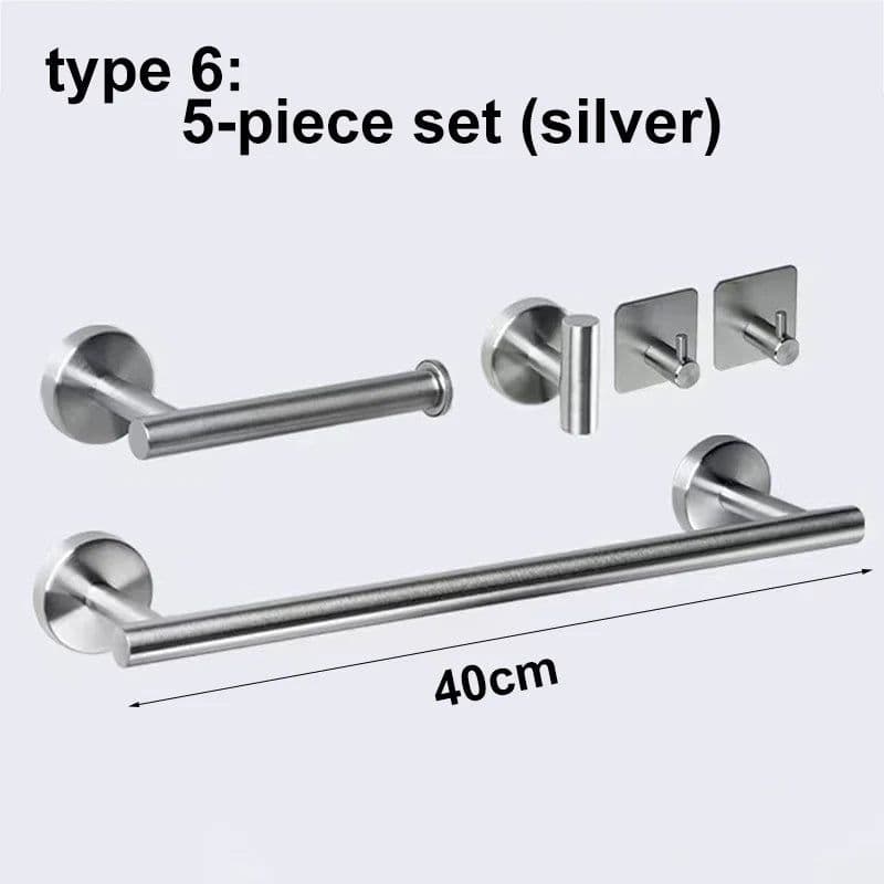image-silver Black Robe Hook Towel Rails Bar Rack Shelf Tissue Paper Holder Stainless Steel Bathroom Hardware Set Bathroom Accessories
