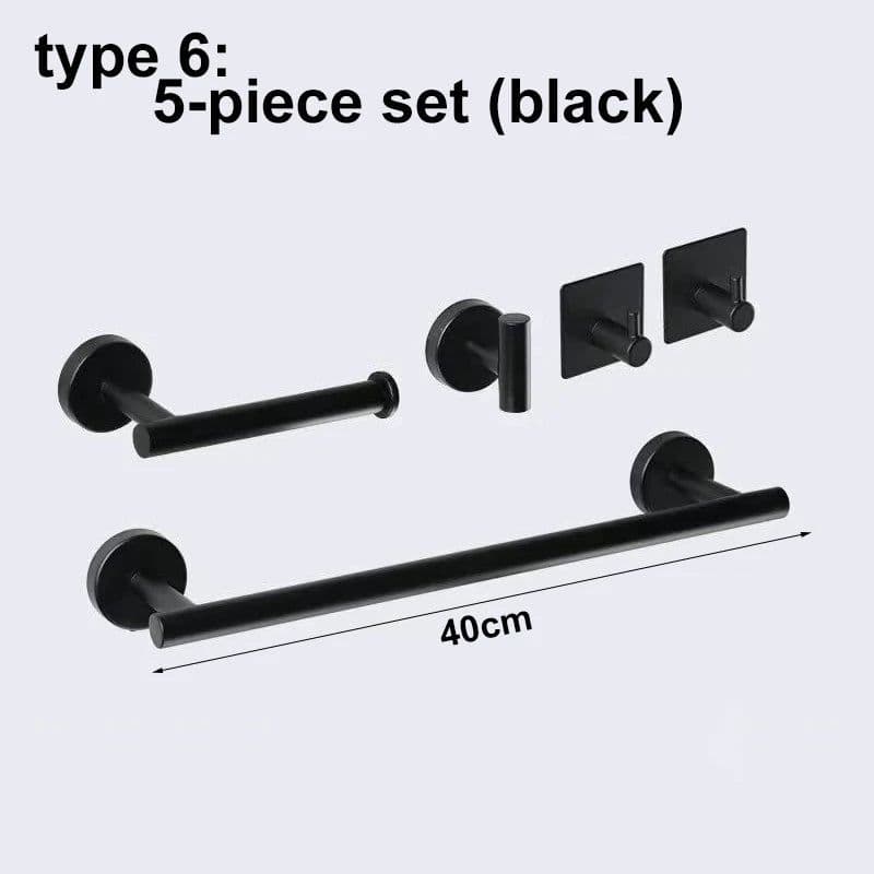 image-silver Black Robe Hook Towel Rails Bar Rack Shelf Tissue Paper Holder Stainless Steel Bathroom Hardware Set Bathroom Accessories