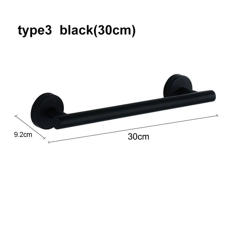 image-silver Black Robe Hook Towel Rails Bar Rack Shelf Tissue Paper Holder Stainless Steel Bathroom Hardware Set Bathroom Accessories