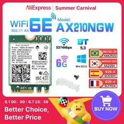 image-Tri Band WI-FI 6E AX210 M.2 NGFF 5374Mbps Wireless Network WiFi Card Intel AX210NGW 2.4G/5G/6Ghz 802.11ax Bluetooth5.3 Win 10/11