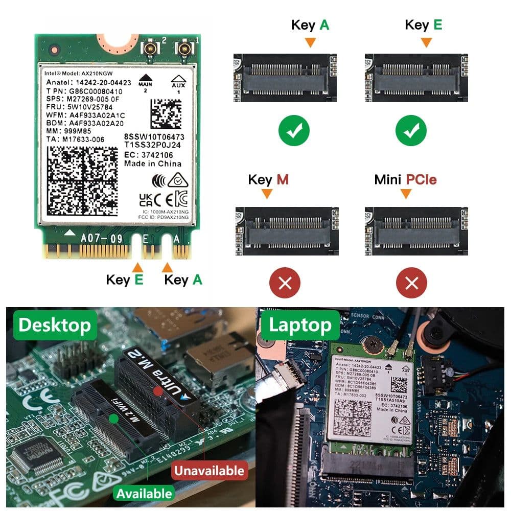 image-Tri Band WI-FI 6E AX210 M.2 NGFF 5374Mbps Wireless Network WiFi Card Intel AX210NGW 2.4G/5G/6Ghz 802.11ax Bluetooth5.3 Win 10/11