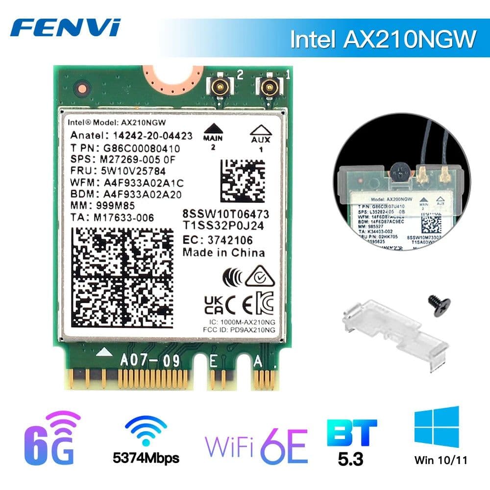 image-Tri Band WI-FI 6E AX210 M.2 NGFF 5374Mbps Wireless Network WiFi Card Intel AX210NGW 2.4G/5G/6Ghz 802.11ax Bluetooth5.3 Win 10/11