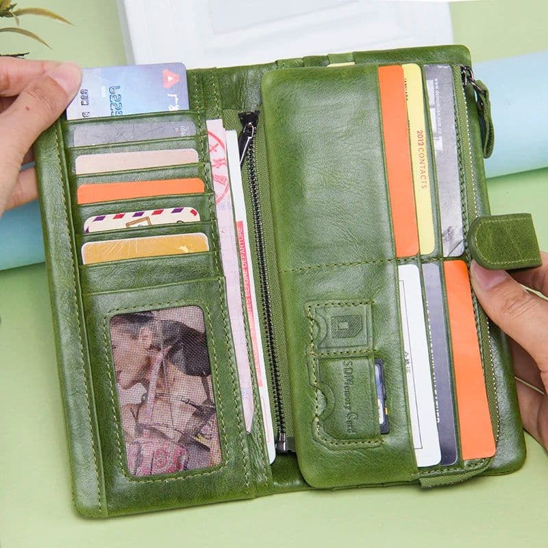 image-Contact's New Genuine Leather Wallet Fashion Coin Purse For Ladies Women Long Clutch Wallets With Cell Phone Bags Card Holder