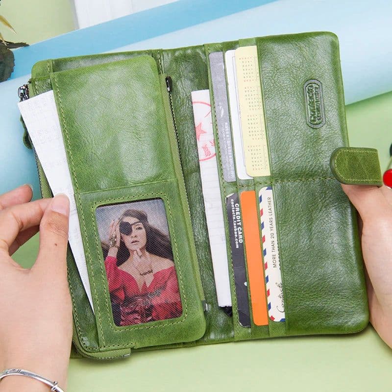 image-Contact's New Genuine Leather Wallet Fashion Coin Purse For Ladies Women Long Clutch Wallets With Cell Phone Bags Card Holder