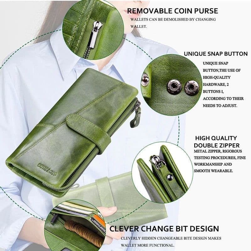 image-Contact's New Genuine Leather Wallet Fashion Coin Purse For Ladies Women Long Clutch Wallets With Cell Phone Bags Card Holder