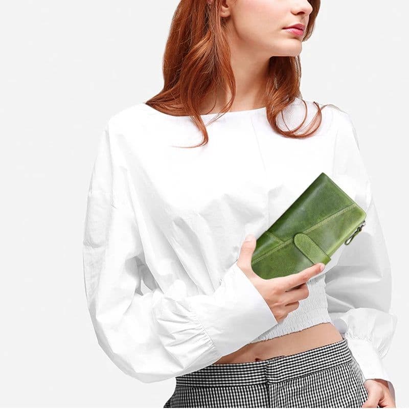 image-Contact's New Genuine Leather Wallet Fashion Coin Purse For Ladies Women Long Clutch Wallets With Cell Phone Bags Card Holder