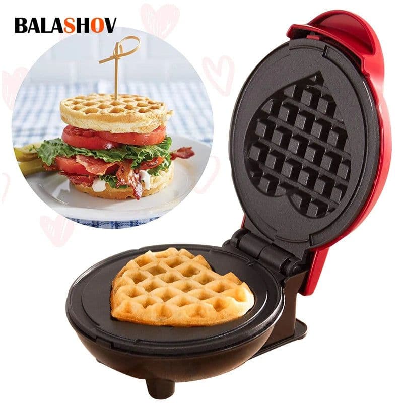 image-Electric Waffle Machine Portable Home Breakfast Machine Waffle Maker Breakfast Love Heart Shaped Waffle Maker Cooking Appliance