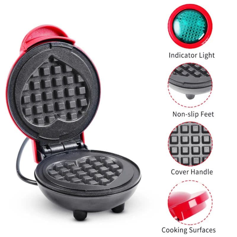 image-Electric Waffle Machine Portable Home Breakfast Machine Waffle Maker Breakfast Love Heart Shaped Waffle Maker Cooking Appliance