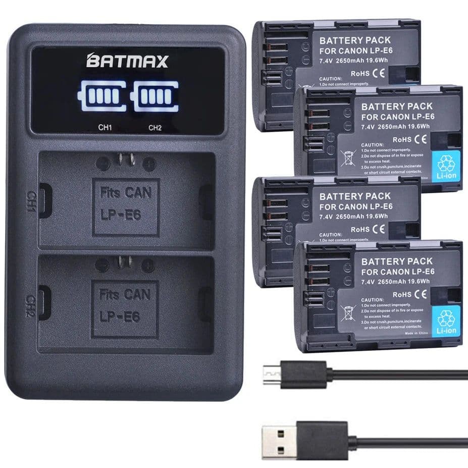 image-2650mAh LP E6 LPE6 LP-E6 E6N Battery + LED Dual Charger For Canon EOS 5DS R 5D Mark II 5D Mark III 6D 7D 70D 80D Camera