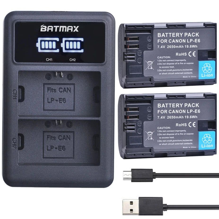 image-2650mAh LP E6 LPE6 LP-E6 E6N Battery + LED Dual Charger For Canon EOS 5DS R 5D Mark II 5D Mark III 6D 7D 70D 80D Camera