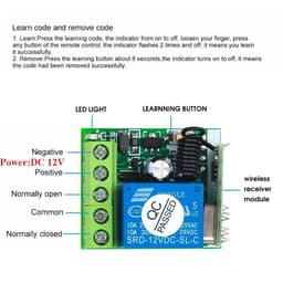 image-Hot DC12V 10A Relay 1 CH Wireless RF Remote Control Switch Transmitter with Receiver Module 433mhz LED Remote Control