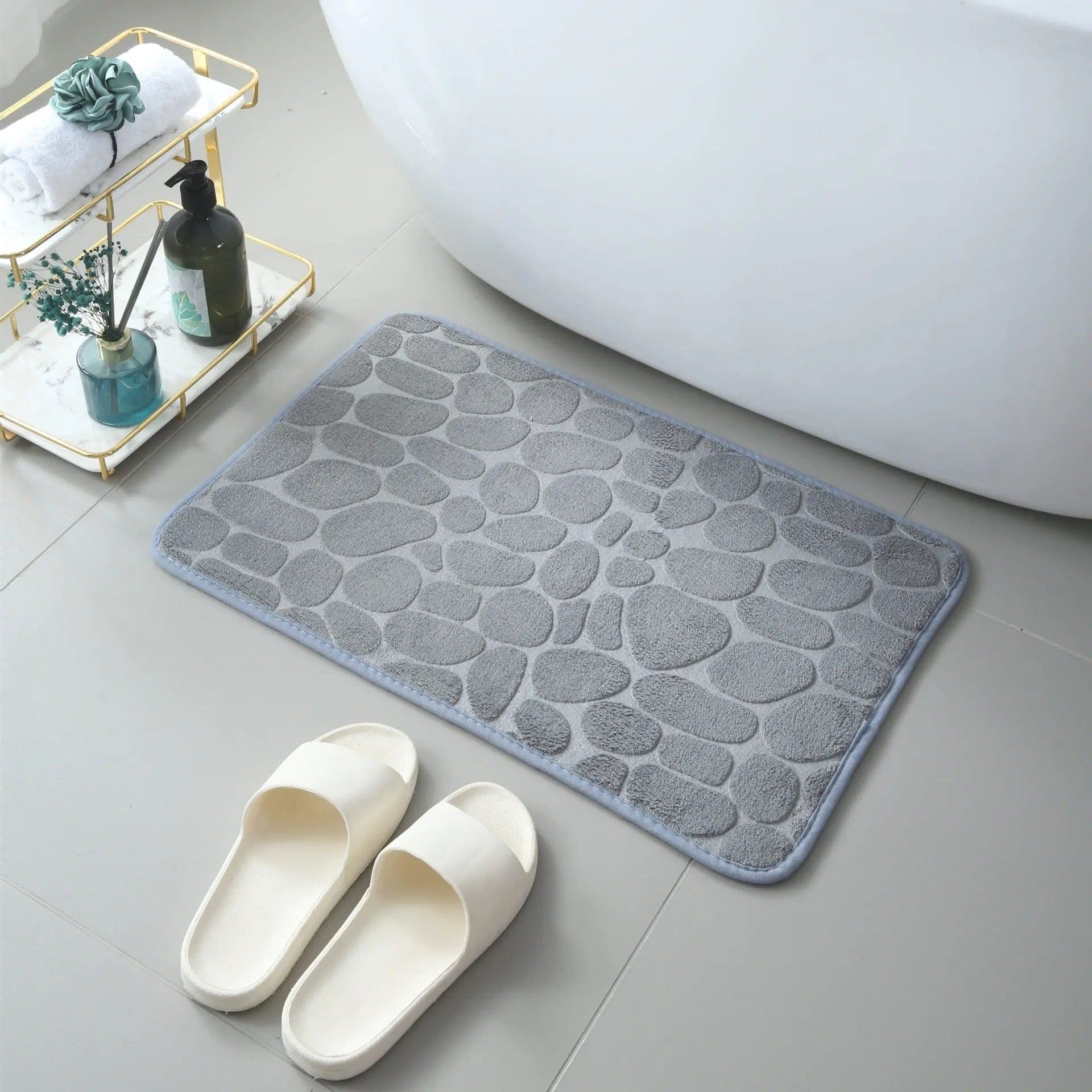 image-Cobblestone Embossed Absorbent Bath Mat Thicken Non-slip Mat Damp-proof Soft Foot Pad Shower Room Doormat Memory Foam Pad