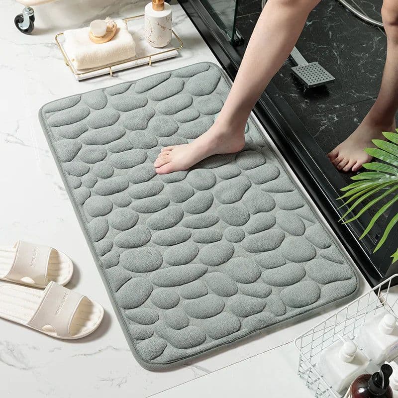 image-Cobblestone Embossed Absorbent Bath Mat Thicken Non-slip Mat Damp-proof Soft Foot Pad Shower Room Doormat Memory Foam Pad
