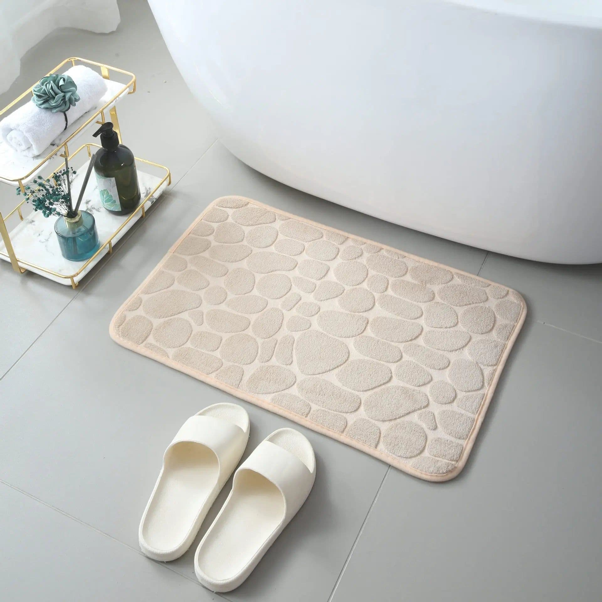image-Cobblestone Embossed Absorbent Bath Mat Thicken Non-slip Mat Damp-proof Soft Foot Pad Shower Room Doormat Memory Foam Pad