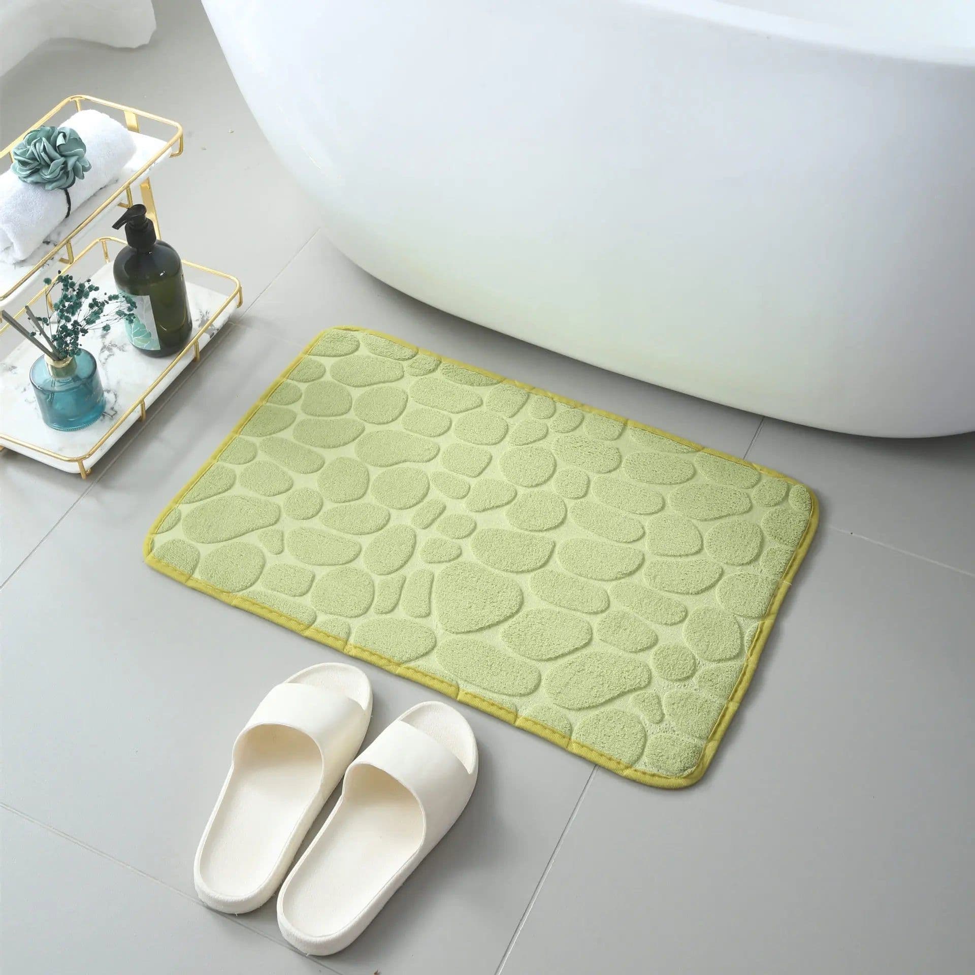 image-Cobblestone Embossed Absorbent Bath Mat Thicken Non-slip Mat Damp-proof Soft Foot Pad Shower Room Doormat Memory Foam Pad
