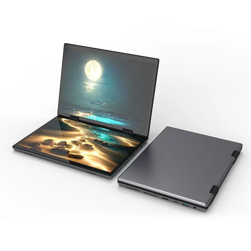 image-2024 New Dual Display Business Laptop Dual 14 inch Touch 2in1 Intel N95 12th DDR4 16GB 32GB Double Full Touch Screen Laptop
