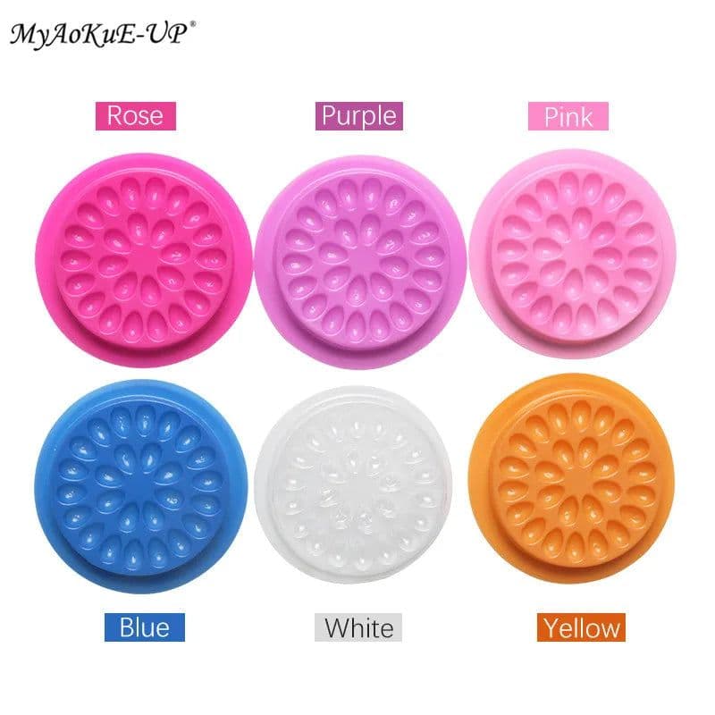 image-HOT 100pcs Colorful Disposable Plastic Flower Eyelash Holder Sticker Glue Adhesive Pallet For Eyelash Extension Makeup Tools