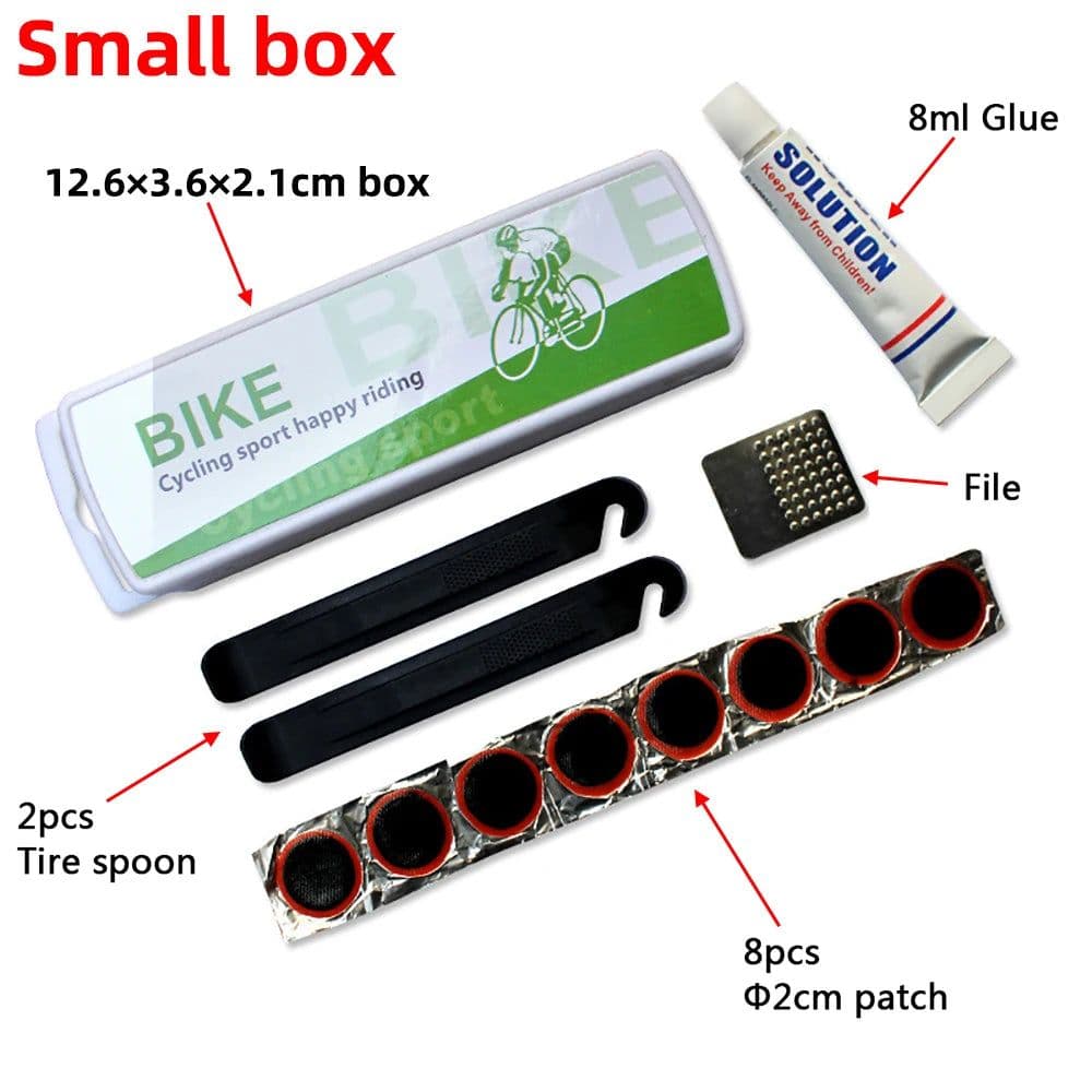 image-Brand New Bike Bicycle Flat Tire Repair Kit Tool Set Kit Patch Rubber Portable Fetal Best Quality Cycling Free Shipping