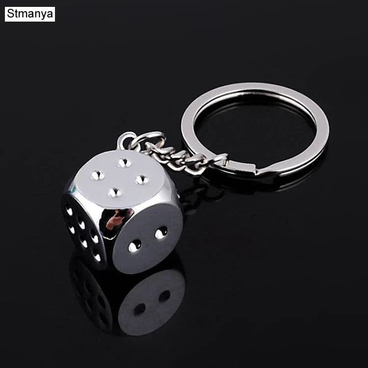 image-New Dice Key Chain Metal Personality Dice Poker Soccer Guitar Model Alloy Keychain Gift Car Key Ring 17045