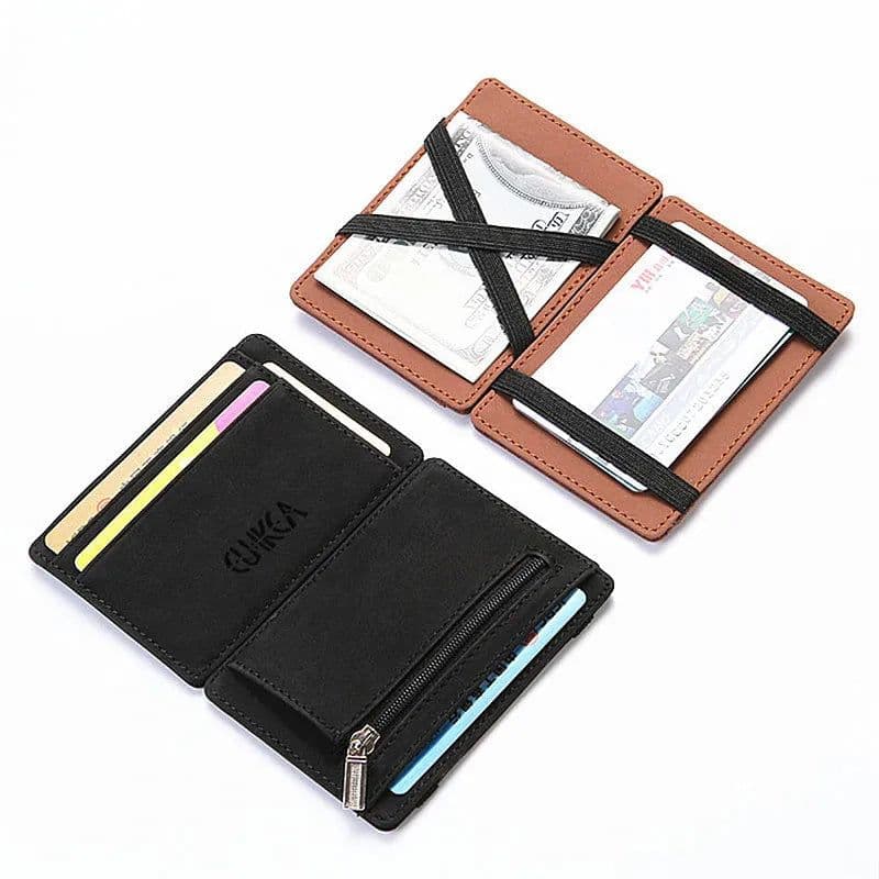 image-Mini Men Card Holder Wallets Zipper Coin Pocket Slim Magic Male Wallet Quality PU Leather Credit Bank Card Case Small Men Purses