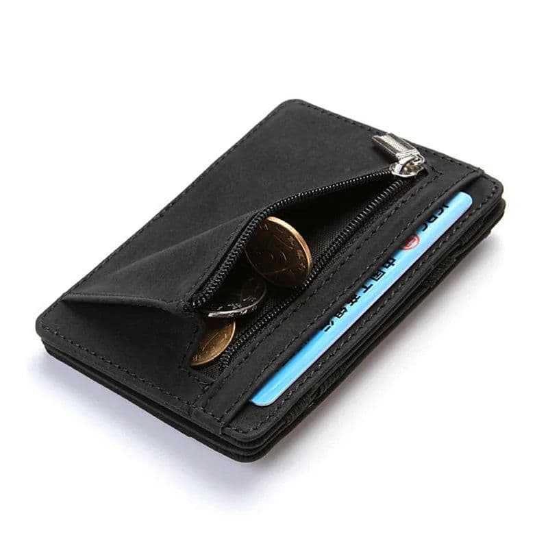 image-Mini Men Card Holder Wallets Zipper Coin Pocket Slim Magic Male Wallet Quality PU Leather Credit Bank Card Case Small Men Purses