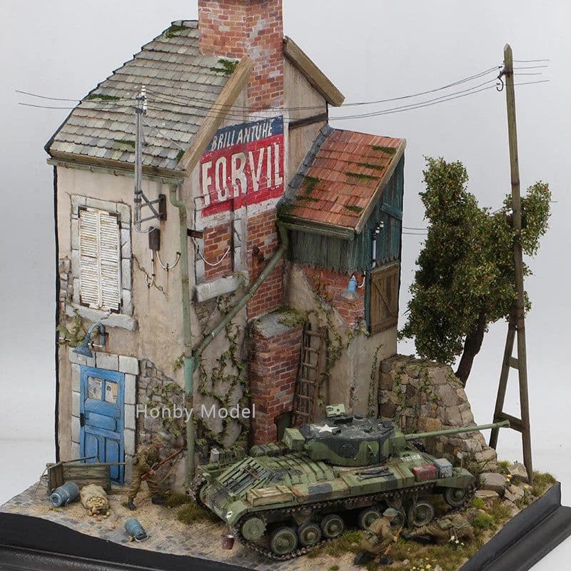 image-Unpainted 1/35 Building Model Kits Ruins House Handmade Miniature Wooden Diorama Scene for Micro Landscape Architecture Model
