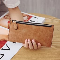 image-Women's Purse Ladies Wallet Long Money Bags Simple Style Coin Purse Leather Thin Wallets Female Card Holder Solid