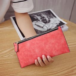 image-Women's Purse Ladies Wallet Long Money Bags Simple Style Coin Purse Leather Thin Wallets Female Card Holder Solid