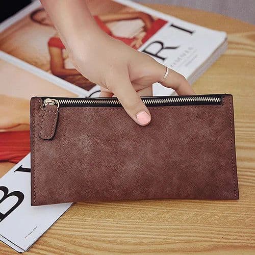 image-Women's Purse Ladies Wallet Long Money Bags Simple Style Coin Purse Leather Thin Wallets Female Card Holder Solid