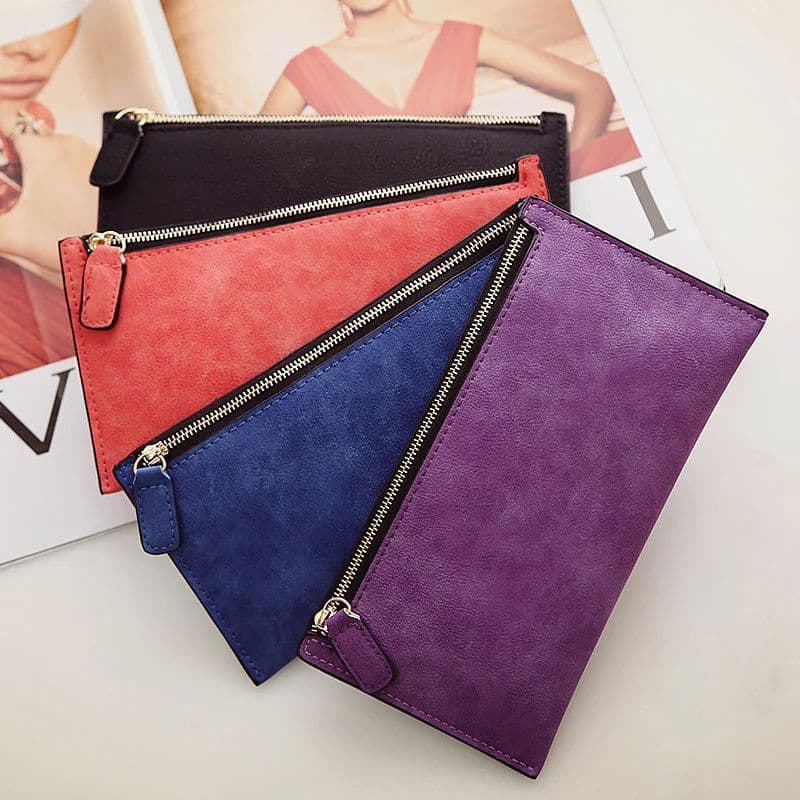 image-Women's Purse Ladies Wallet Long Money Bags Simple Style Coin Purse Leather Thin Wallets Female Card Holder Solid