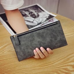 image-Women's Purse Ladies Wallet Long Money Bags Simple Style Coin Purse Leather Thin Wallets Female Card Holder Solid