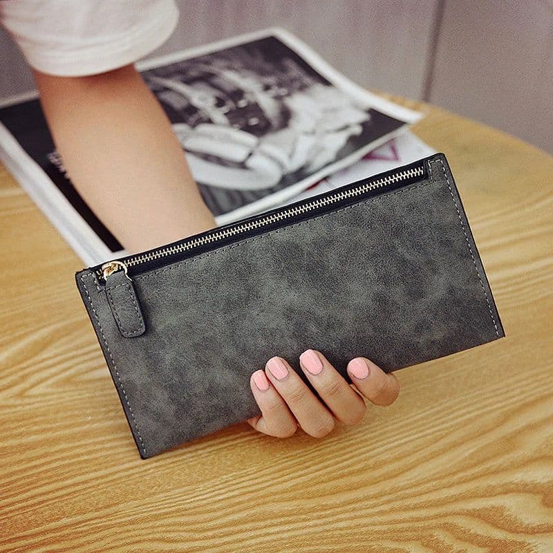 image-Women's Purse Ladies Wallet Long Money Bags Simple Style Coin Purse Leather Thin Wallets Female Card Holder Solid