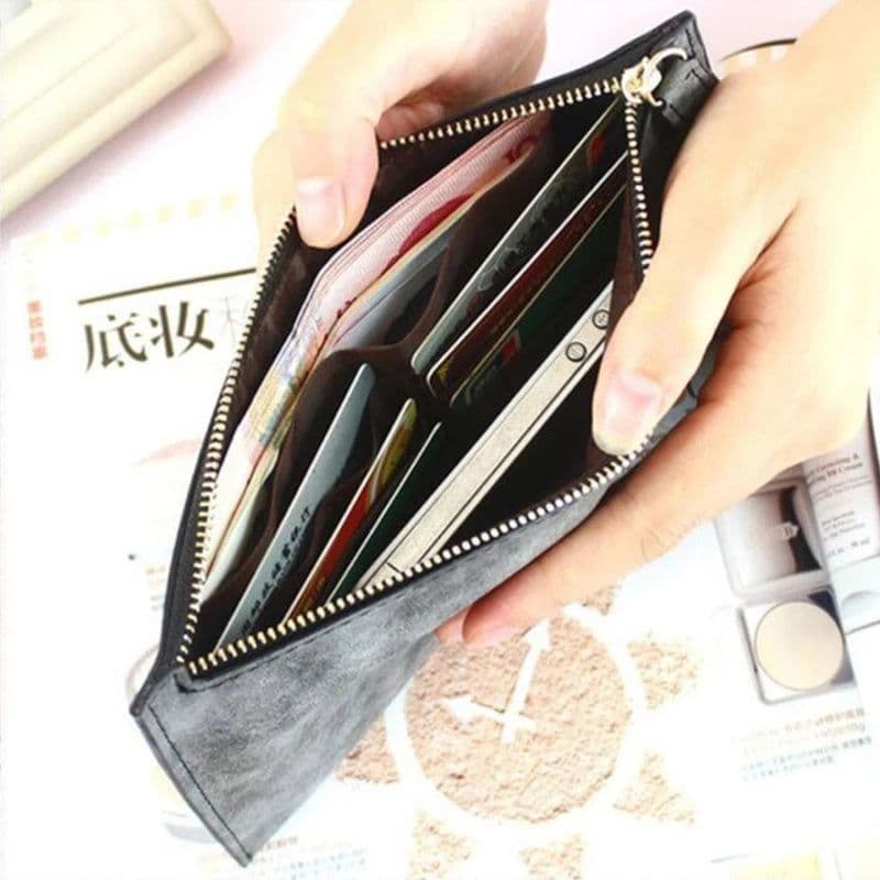 image-Women's Purse Ladies Wallet Long Money Bags Simple Style Coin Purse Leather Thin Wallets Female Card Holder Solid