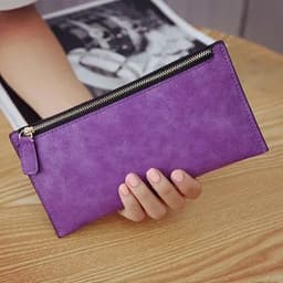 image-Women's Purse Ladies Wallet Long Money Bags Simple Style Coin Purse Leather Thin Wallets Female Card Holder Solid