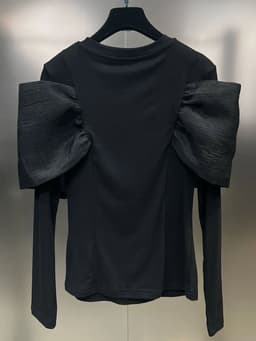 image-TWOTWINSTYLE Solid Spliced Bowknot T Shirt For Women O Neck Long Sleeve Patchwork Mesh Casual Temperament T Shirts Female Style
